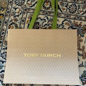 Tory Burch Beige Tote with Green Handles
